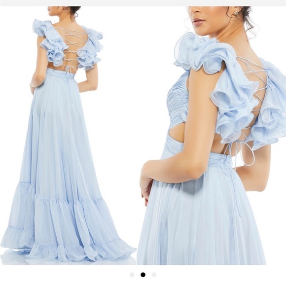 COPY - Mac Duggal Rosette Chiffon Cutout Empire Waist Gown - Picture 3 of 11